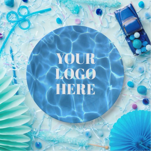 Aqua Blue Swimming Pool Photo Logo Papieren Bordje (Feest)