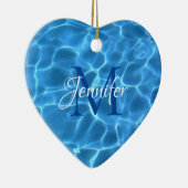 Aqua Blue Swimming Pool Water Monogrammen Keramisch Ornament (Rechts)