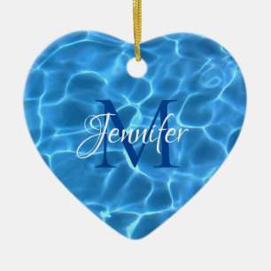 Aqua Blue Swimming Pool Water Monogrammen Keramisch Ornament