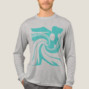 Aqua Blue Swirling Flower Bird Modern Art Abstract Tri-Blend Shirt