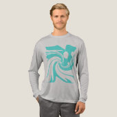 Aqua Blue Swirling Flower Bird Modern Art Abstract Tri-Blend Shirt (Voorkant)