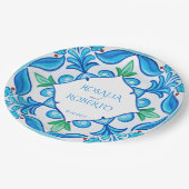 Aqua Blue Talavera tegels monogrammen bruiloft Papieren Bordje (Gekanteld)