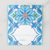 Aqua Blue Talavera tegels monogrammen bruiloft Plaatskaartje (Buitenkant ongevouwen)