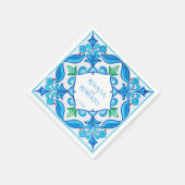 Aqua Blue Talavera tegels monogrammen bruiloft Servet (Hoek)