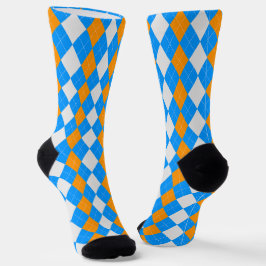 AQUA BLUE & TANGERINE ORANJE Argyle PatroonSokken Sokken