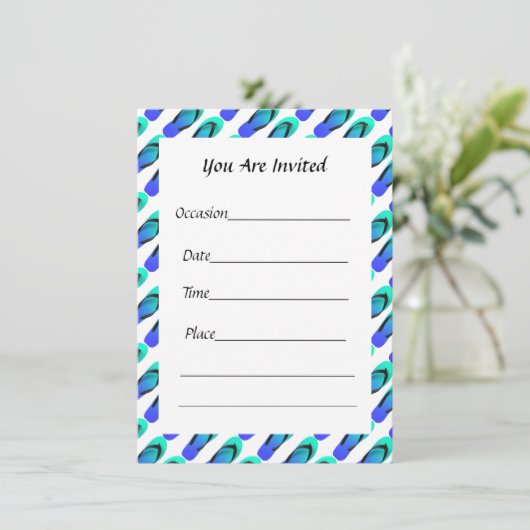 Aqua Blue Teenslippers Flat Invitation Kaart (Staand voorkant)