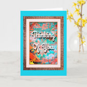  Aqua Blue Thinking of You Wenskaart Kaart (Gele Bloem)