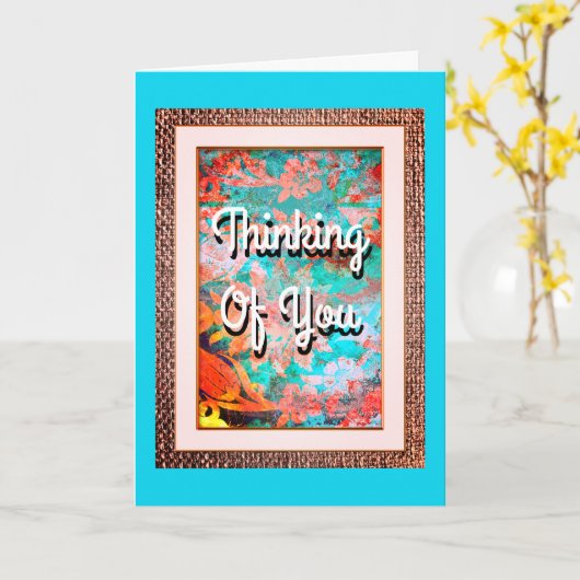  Aqua Blue Thinking of You Wenskaart Kaart (Gele Bloem)