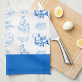 Aqua Blue Toile American MoJo Kitchen Towel Theedoek (Quarter Fold)