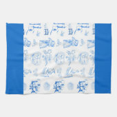 Aqua Blue Toile American MoJo Kitchen Towel Theedoek (Horizontaal)