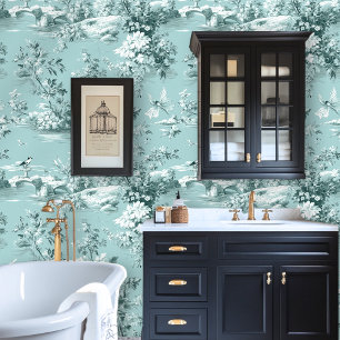 Aqua Blue Toile  Style Peel-and-Stick Behang