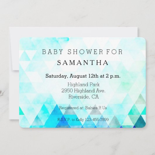 Aqua Blue Triangles Waterverf baby shower Kaart (Voorkant)
