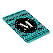 Aqua Blue Tribal Chevron Pattern Monogram Magneet (Rechterzijde)