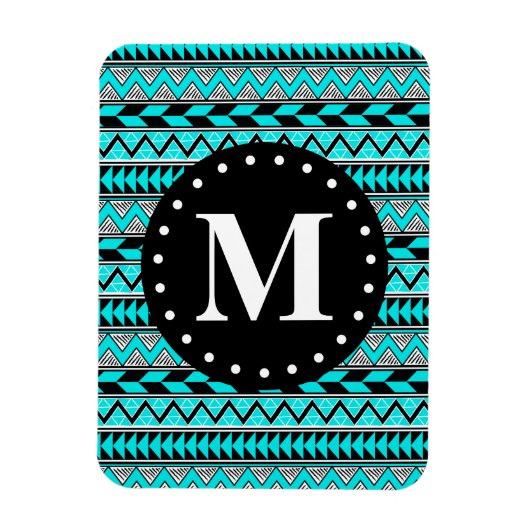Aqua Blue Tribal Chevron Pattern Monogram Magneet (Verticaal)