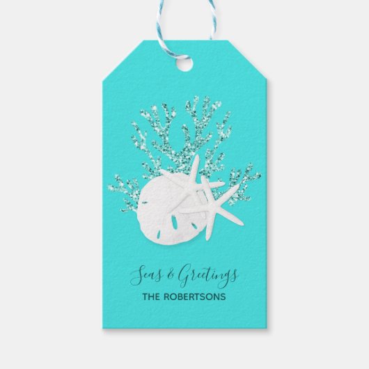 Aqua Blue Tropical Beach Kerstmis Cadeaulabel (Voorkant)