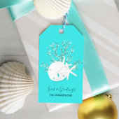 Aqua Blue Tropical Beach Kerstmis Cadeaulabel