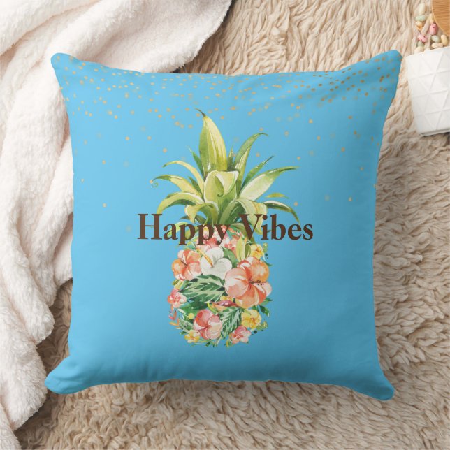 Aqua Blue Tropical Floral Pineapple Kussen (Deken)