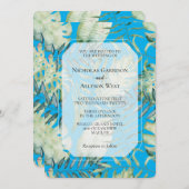 Aqua Blue Tropical Green Leaves Wedding Kaart (Voorkant / Achterkant)