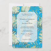 Aqua Blue Tropical Green Leaves Wedding Kaart (Voorkant)