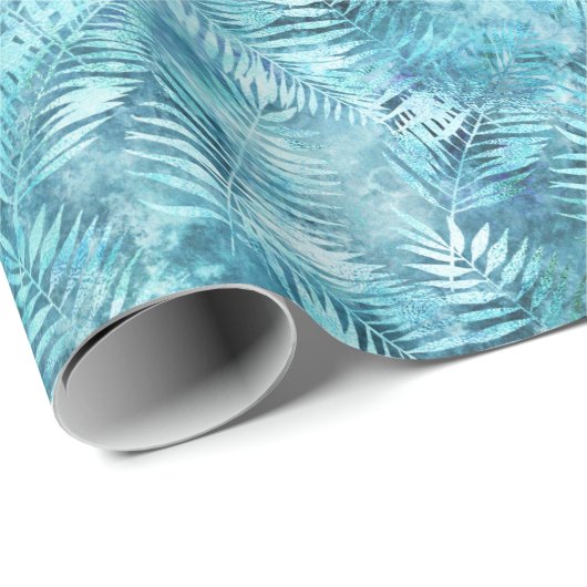 Aqua Blue Tropical Leaves Cadeaupapier (Rol Hoek)