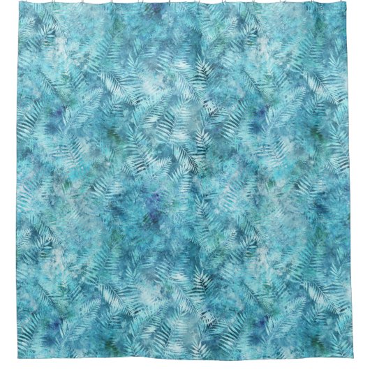 Aqua Blue Tropical Leaves Douchegordijn (Voorkant)