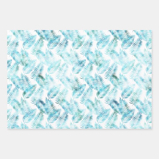Aqua Blue Tropical Leaves Inpakpapier Vel (Voorkant 3)
