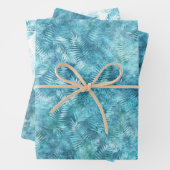 Aqua Blue Tropical Leaves Inpakpapier Vel (In situ)