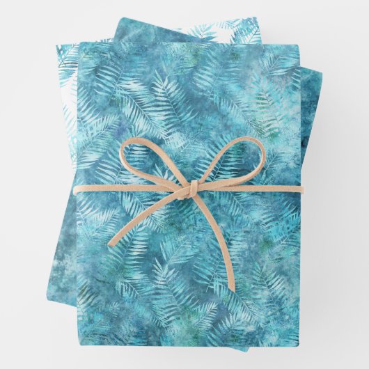 Aqua Blue Tropical Leaves Inpakpapier Vel (In situ)