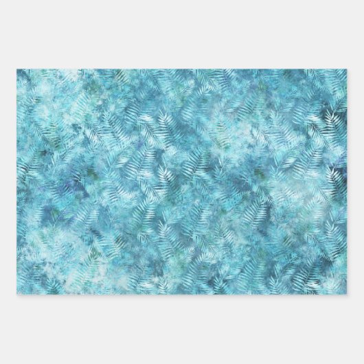 Aqua Blue Tropical Leaves Inpakpapier Vel (Voorkant)