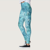 Aqua Blue Tropical Leaves Leggings (Links)