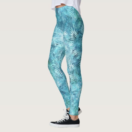 Aqua Blue Tropical Leaves Leggings (Links)