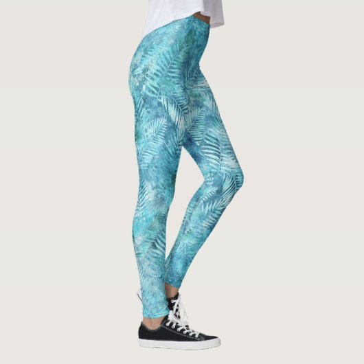 Aqua Blue Tropical Leaves Leggings (Rechts)