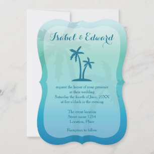 Aqua Blue Tropical Palm Tree Wedding Kaart