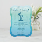Aqua Blue Tropical Palm Tree Wedding Kaart (Staand voorkant)