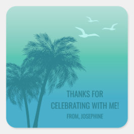 Aqua Blue Tropical Palm Trees Birthday Thank You Vierkante Sticker