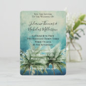 Aqua Blue Tropical Palm Trees Wedding Kaart (Staand voorkant)