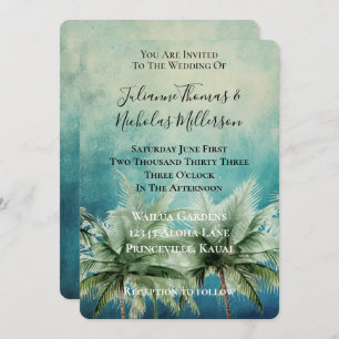 Aqua Blue Tropical Palm Trees Wedding Kaart