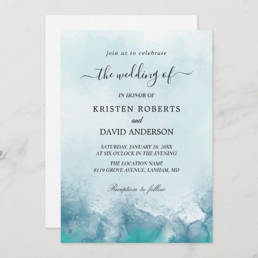 aqua blue trouwuitnodiging kaart (Voorkant / Achterkant)