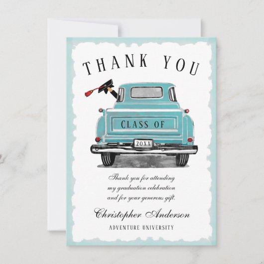  Aqua Blue Truck Class van 2025 Afstuderen Bedankkaart (Voorkant)
