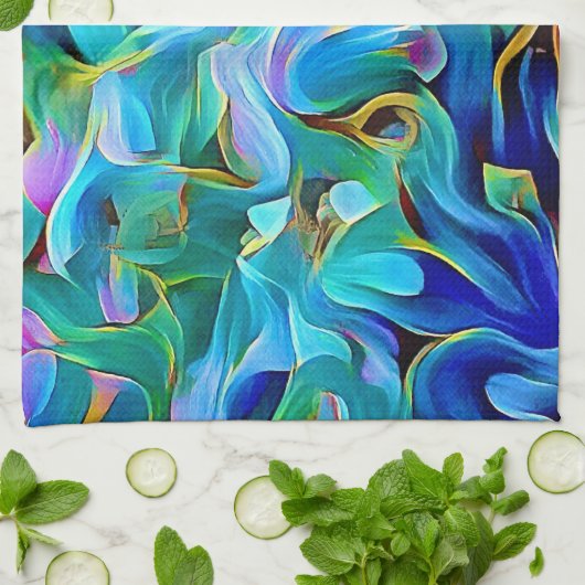 Aqua Blue Turquoise Abstracte Art Kitchen Towel Theedoek (Gevouwen)
