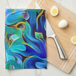 Aqua Blue Turquoise Abstracte Art Kitchen Towel Theedoek