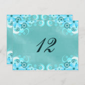 Aqua Blue Turquoise Bloemen Tafel Aantal Kaarten (Voorkant / Achterkant)