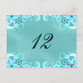 Aqua Blue Turquoise Bloemen Tafel Aantal Kaarten (Achterkant)