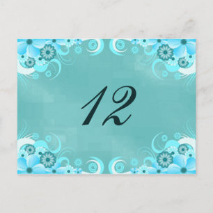 Aqua Blue Turquoise Bloemen Tafel Aantal Kaarten