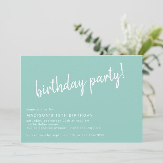 Aqua Blue Turquoise Casual Script Any Age Verjaard Kaart (Staand voorkant)