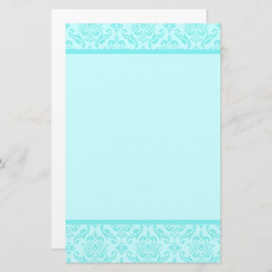 Aqua Blue Turquoise Damask Briefpapier (Voorkant / Achterkant)