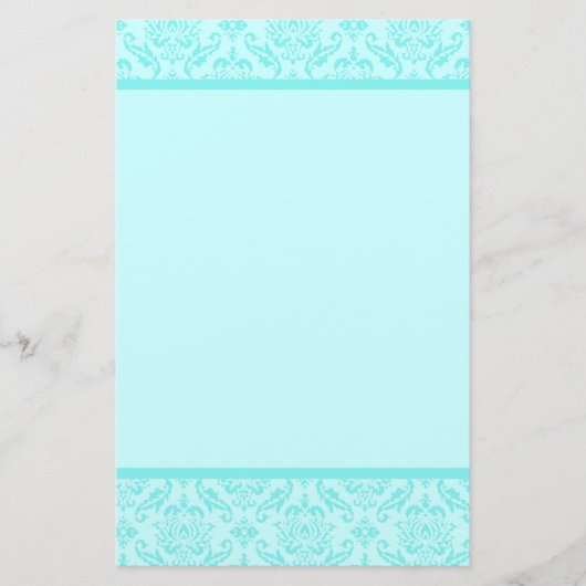 Aqua Blue Turquoise Damask Briefpapier (Voorkant)