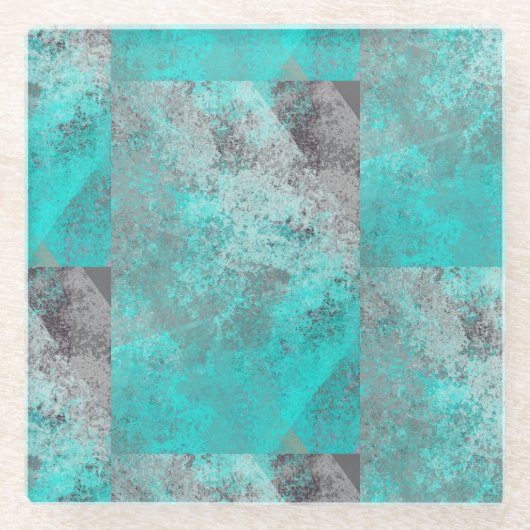 Aqua Blue Turquoise en Grey Distress Glazen Onderzetter (Voorkant)