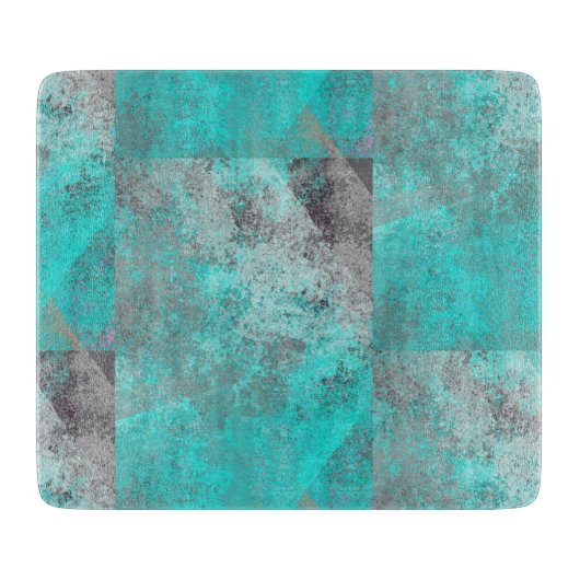 Aqua Blue Turquoise en Grey Distress Snijplank (Voorkant)