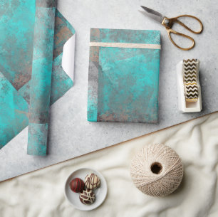 Aqua Blue Turquoise en Grey Modern Distress Cadeaupapier